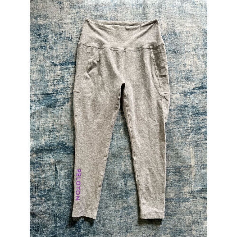 Beyond Yoga X Peloton Light Heathered Gray Purple Cropped High Rise Leggings M